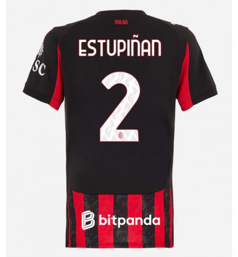 Ženske Nogometnih dresov AC Milan Pervis Estupinan #2 Domači 2025-26 Kratki rokavi Ženske Nogometnih dresov AC Milan Pervis Estupinan #2 Domači 2025-26 Kratki rokavi